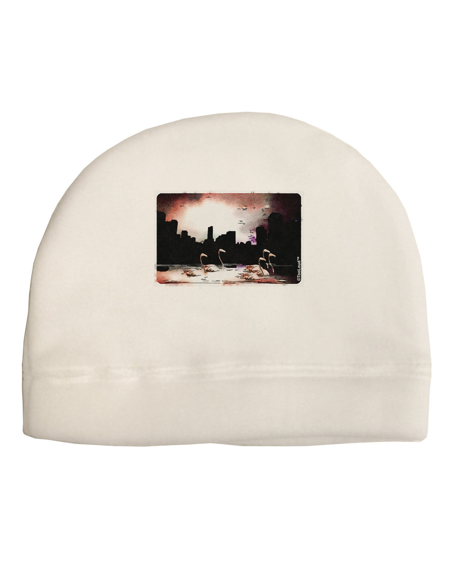 Nighttime Flamingos Adult Fleece Beanie Cap Hat-Beanie-TooLoud-White-One-Size-Fits-Most-Davson Sales