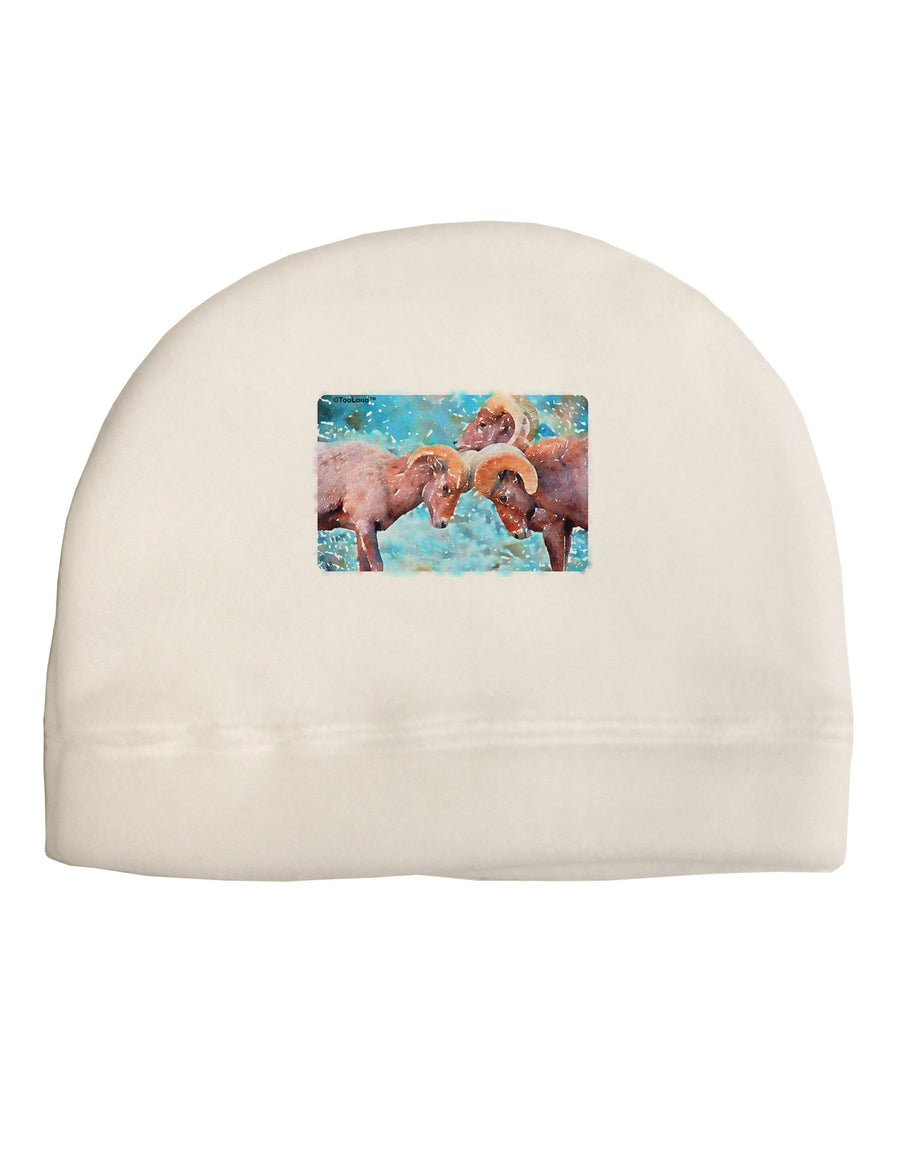 CO Bighorn Head Butt Watercolor Adult Fleece Beanie Cap Hat-Beanie-TooLoud-White-One-Size-Fits-Most-Davson Sales