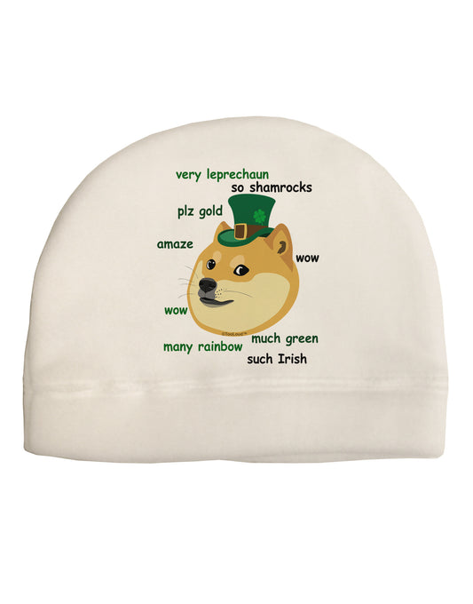 St Patricks Day Leprechaun Doge Adult Fleece Beanie Cap Hat-Beanie-TooLoud-White-One-Size-Fits-Most-Davson Sales