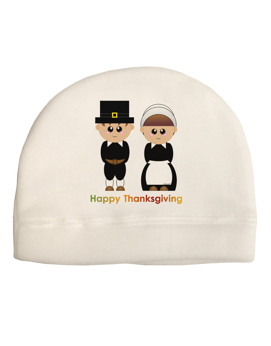 Cute Pilgrim Couple Happy Thanksgiving Child Fleece Beanie Cap Hat-Beanie-TooLoud-White-One-Size-Fits-Most-Davson Sales