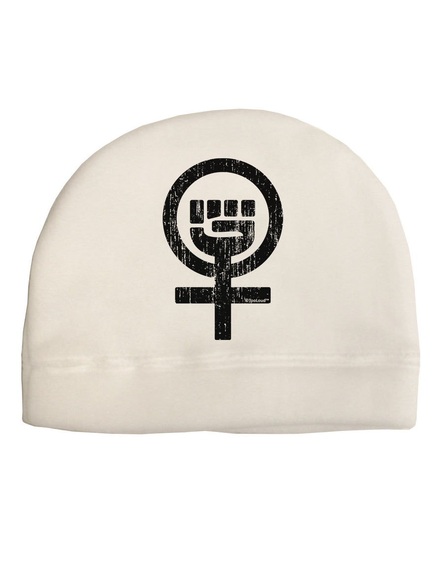 Distressed Feminism Symbol Child Fleece Beanie Cap Hat-Beanie-TooLoud-White-One-Size-Fits-Most-Davson Sales