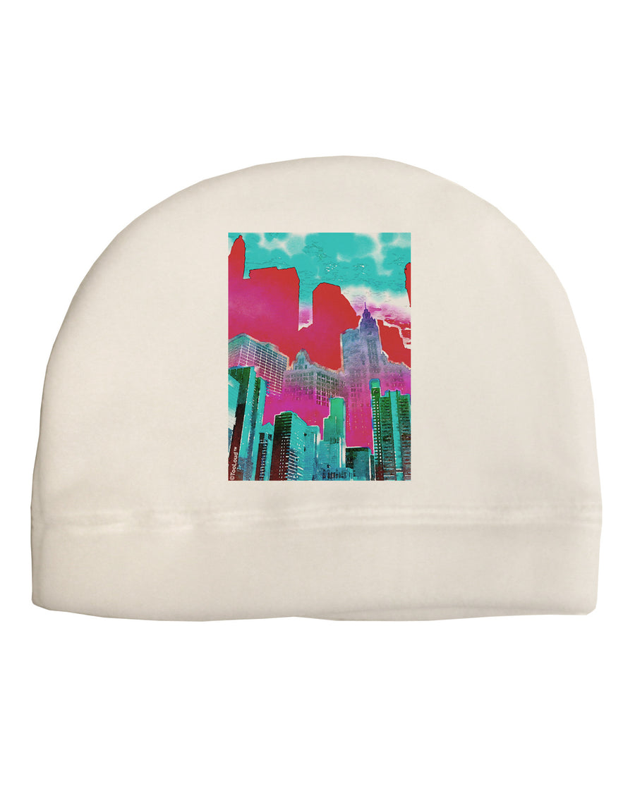 Chicago Abstract 2 Watercolor Adult Fleece Beanie Cap Hat-Beanie-TooLoud-White-One-Size-Fits-Most-Davson Sales