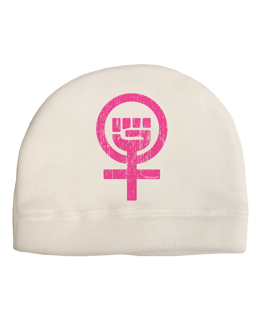 Pink Distressed Feminism Symbol Adult Fleece Beanie Cap Hat-Beanie-TooLoud-White-One-Size-Fits-Most-Davson Sales