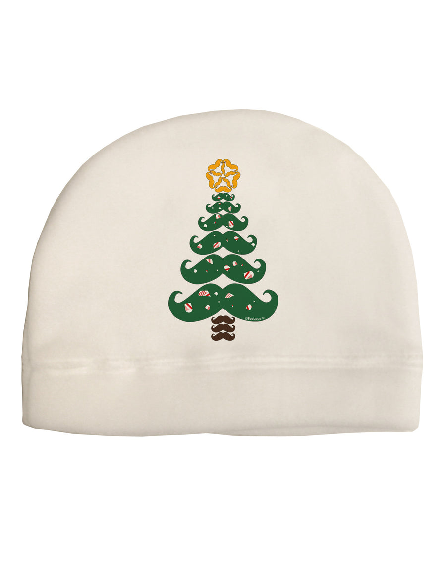 Mustache Christmas Tree Adult Fleece Beanie Cap Hat-Beanie-TooLoud-White-One-Size-Fits-Most-Davson Sales