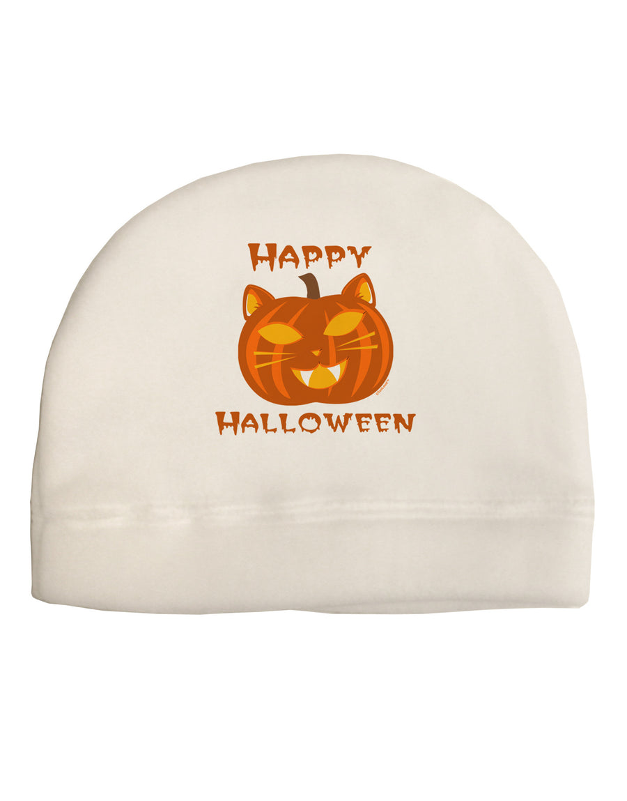 Cat-O-Lantern With Text Adult Fleece Beanie Cap Hat-Beanie-TooLoud-White-One-Size-Fits-Most-Davson Sales