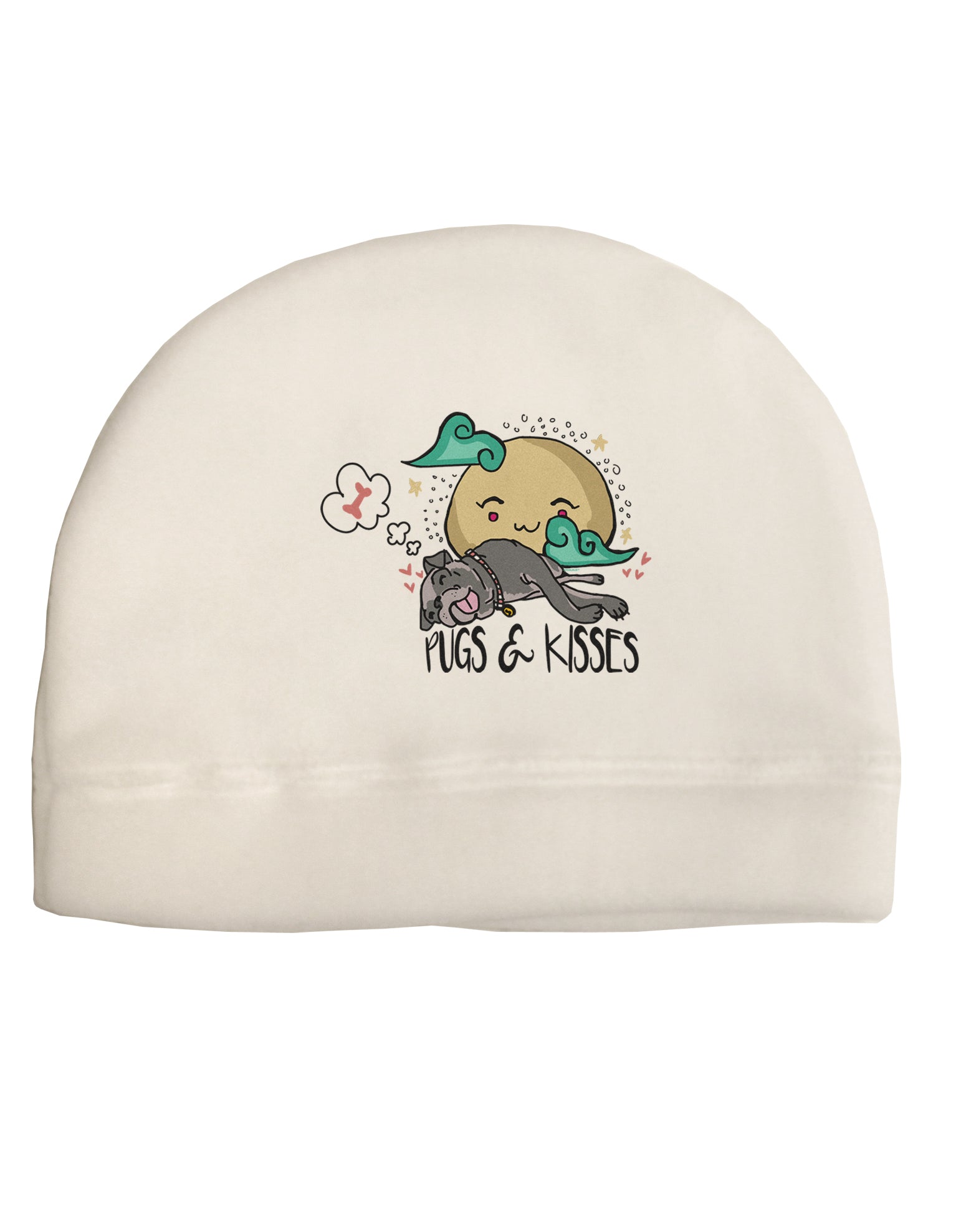 TooLoud Pugs and Kisses Adult Fleece Beanie Cap Hat-Beanie-TooLoud-White-One-Size-Fits-Most-Davson Sales