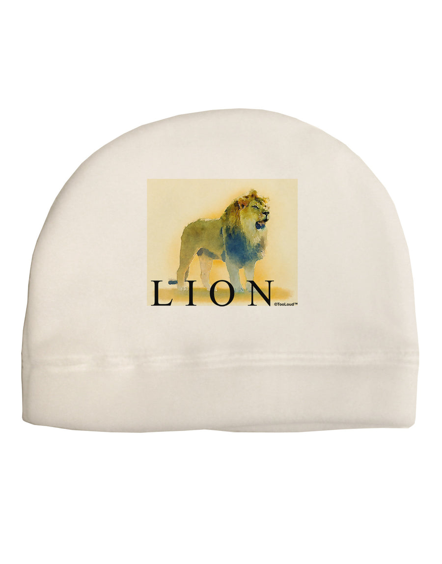 Lion Watercolor 1 Text Adult Fleece Beanie Cap Hat-Beanie-TooLoud-White-One-Size-Fits-Most-Davson Sales