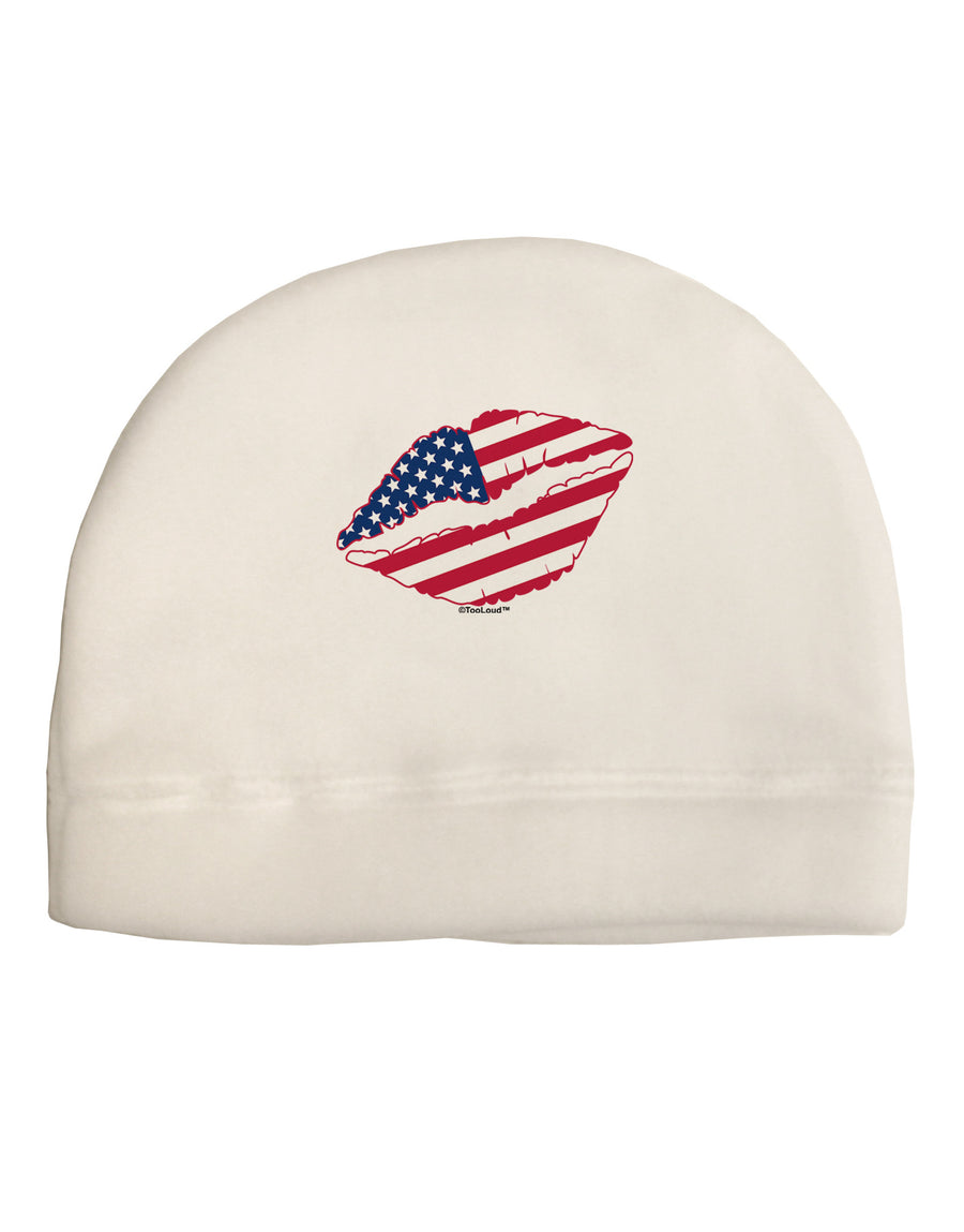 American Flag Lipstick Adult Fleece Beanie Cap Hat-Beanie-TooLoud-White-One-Size-Fits-Most-Davson Sales