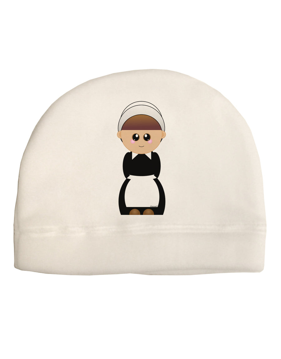 Cute Pilgrim Girl Thanksgiving Adult Fleece Beanie Cap Hat-Beanie-TooLoud-White-One-Size-Fits-Most-Davson Sales