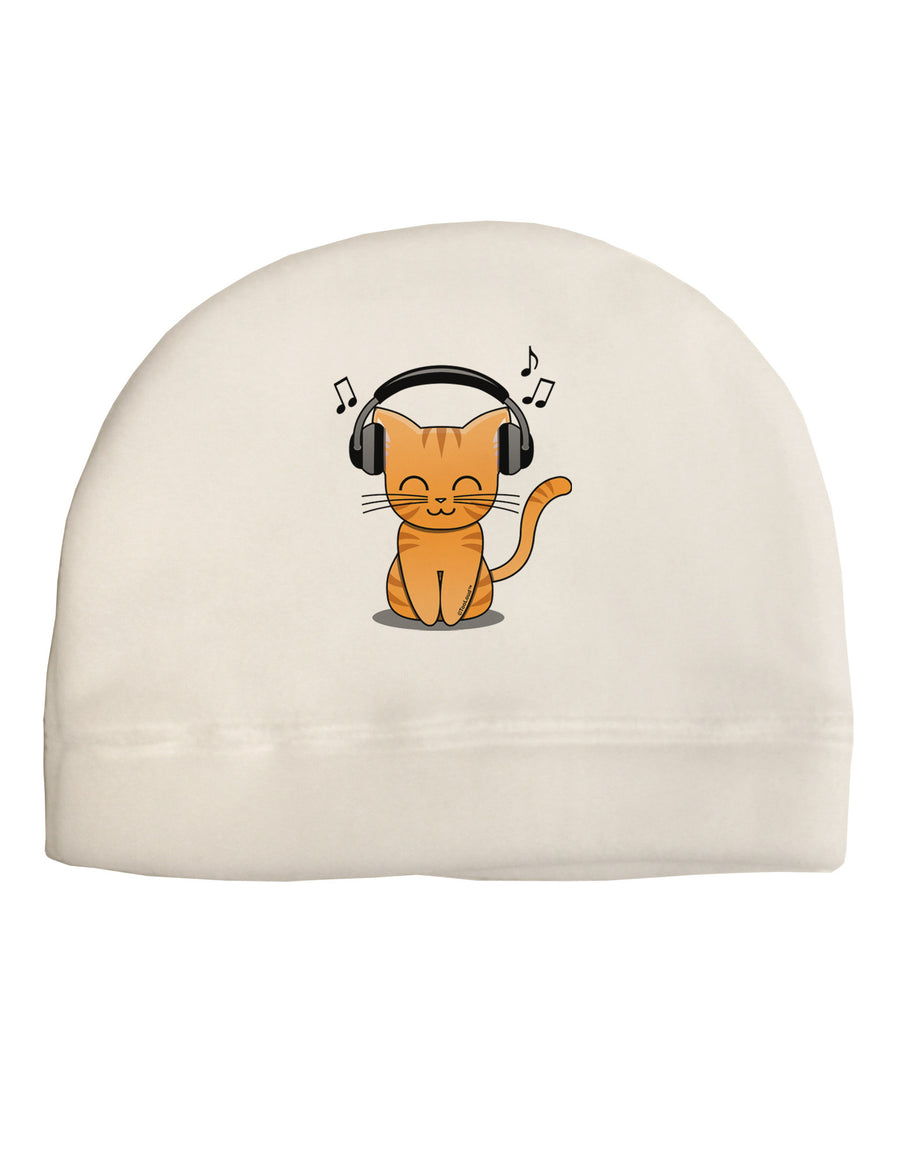 Cute Kitty With Headphones Adult Fleece Beanie Cap Hat-Beanie-TooLoud-White-One-Size-Fits-Most-Davson Sales