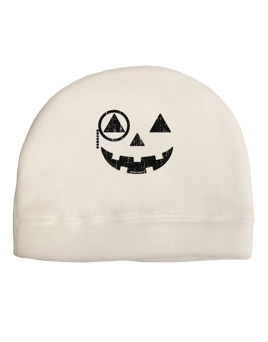 Monocle Jack-o-Lantern Distressed Adult Fleece Beanie Cap Hat-Beanie-TooLoud-White-One-Size-Fits-Most-Davson Sales