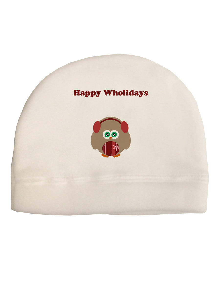 Happy Wholidays Winter Owl With Earmuffs Child Fleece Beanie Cap Hat-Beanie-TooLoud-White-One-Size-Fits-Most-Davson Sales