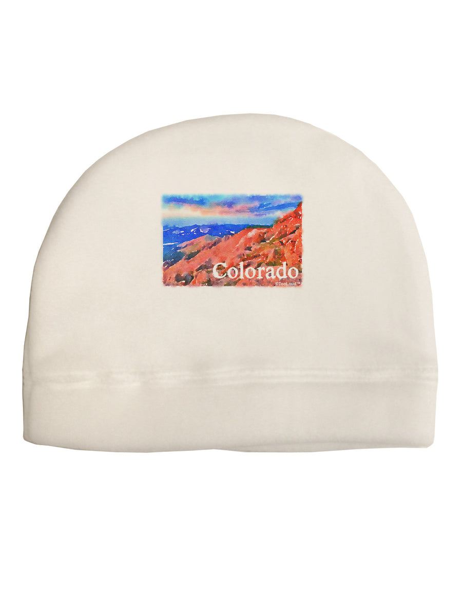 Colorado Mtn Sunset Soaked WaterColor Adult Fleece Beanie Cap Hat-Beanie-TooLoud-White-One-Size-Fits-Most-Davson Sales