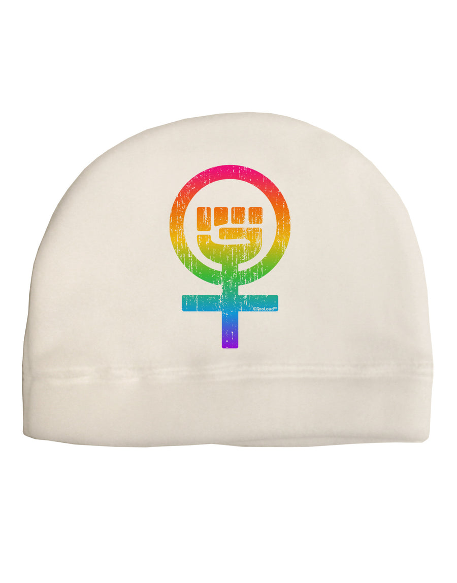 Rainbow Distressed Feminism Symbol Adult Fleece Beanie Cap Hat-Beanie-TooLoud-White-One-Size-Fits-Most-Davson Sales