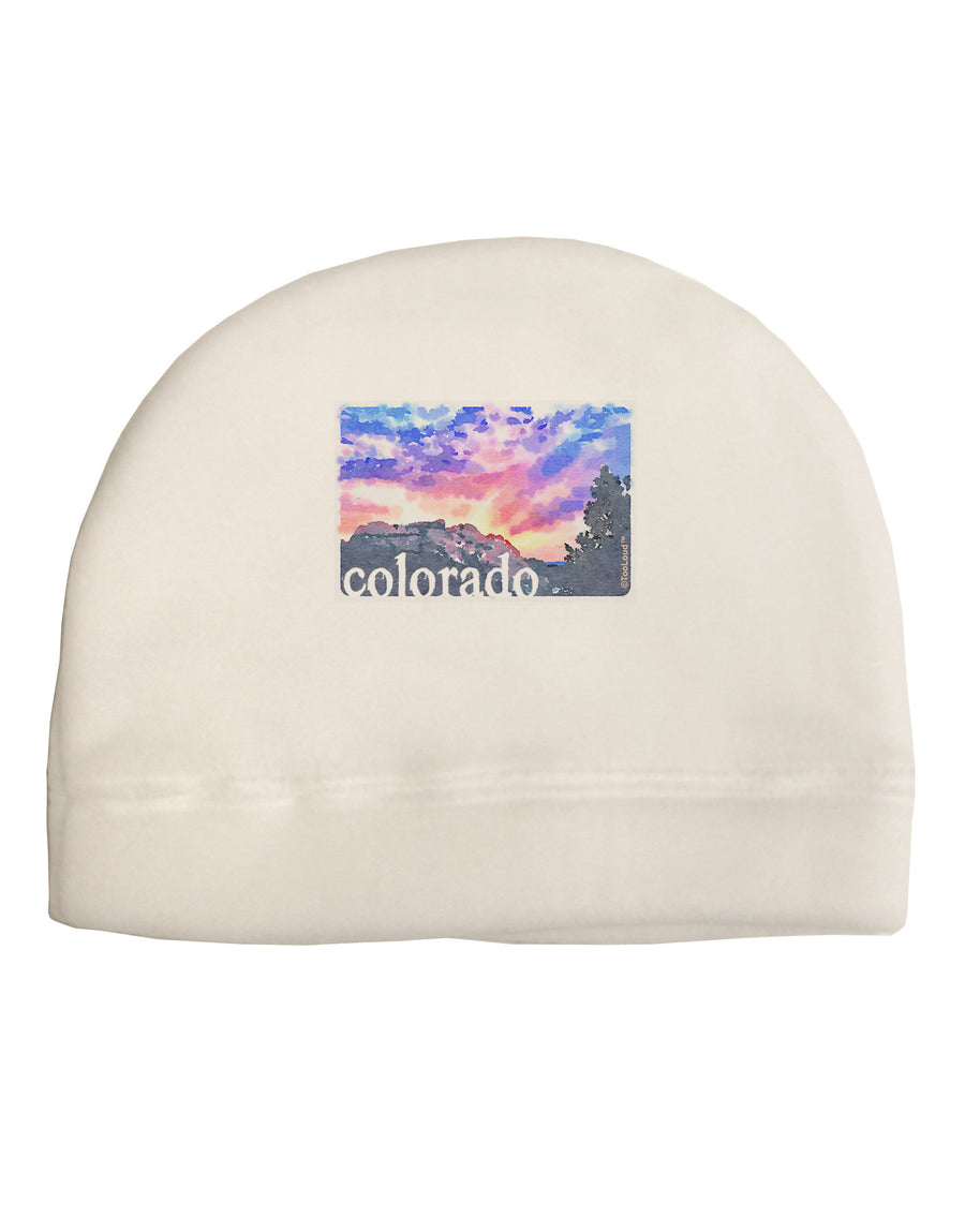 CO Rainbow Sunset Watercolor Text Adult Fleece Beanie Cap Hat-Beanie-TooLoud-White-One-Size-Fits-Most-Davson Sales