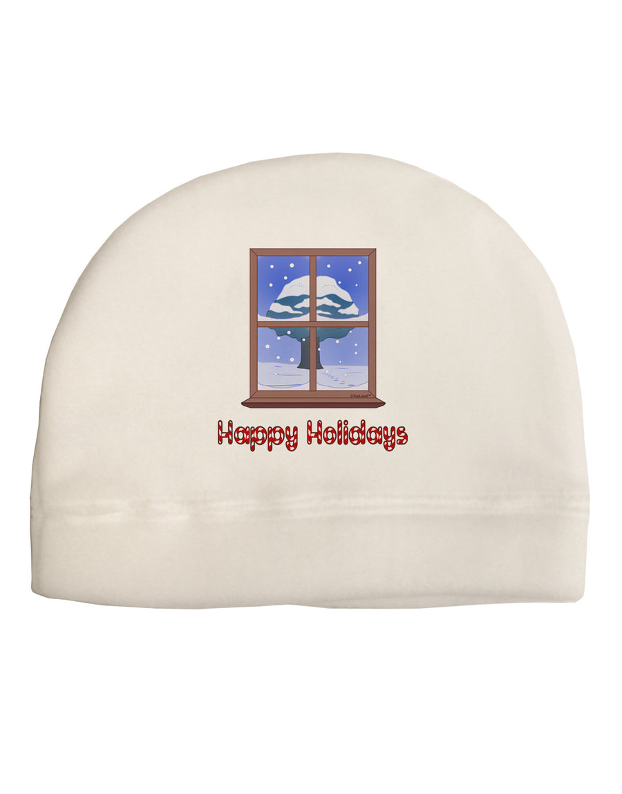 Frosty Window - Happy Holidays Adult Fleece Beanie Cap Hat-Beanie-TooLoud-White-One-Size-Fits-Most-Davson Sales