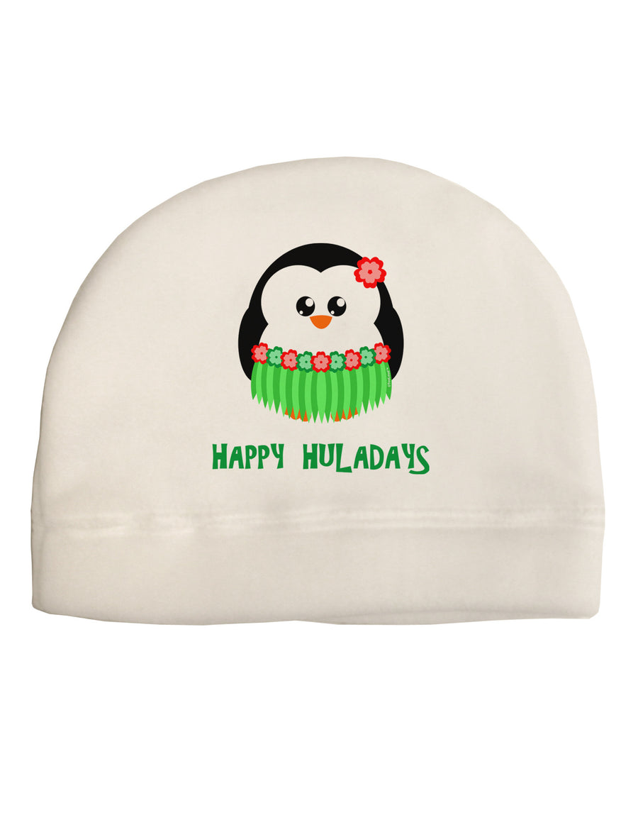 Happy Huladays Christmas Penguin - Red and Green Adult Fleece Beanie Cap Hat-Beanie-TooLoud-White-One-Size-Fits-Most-Davson Sales