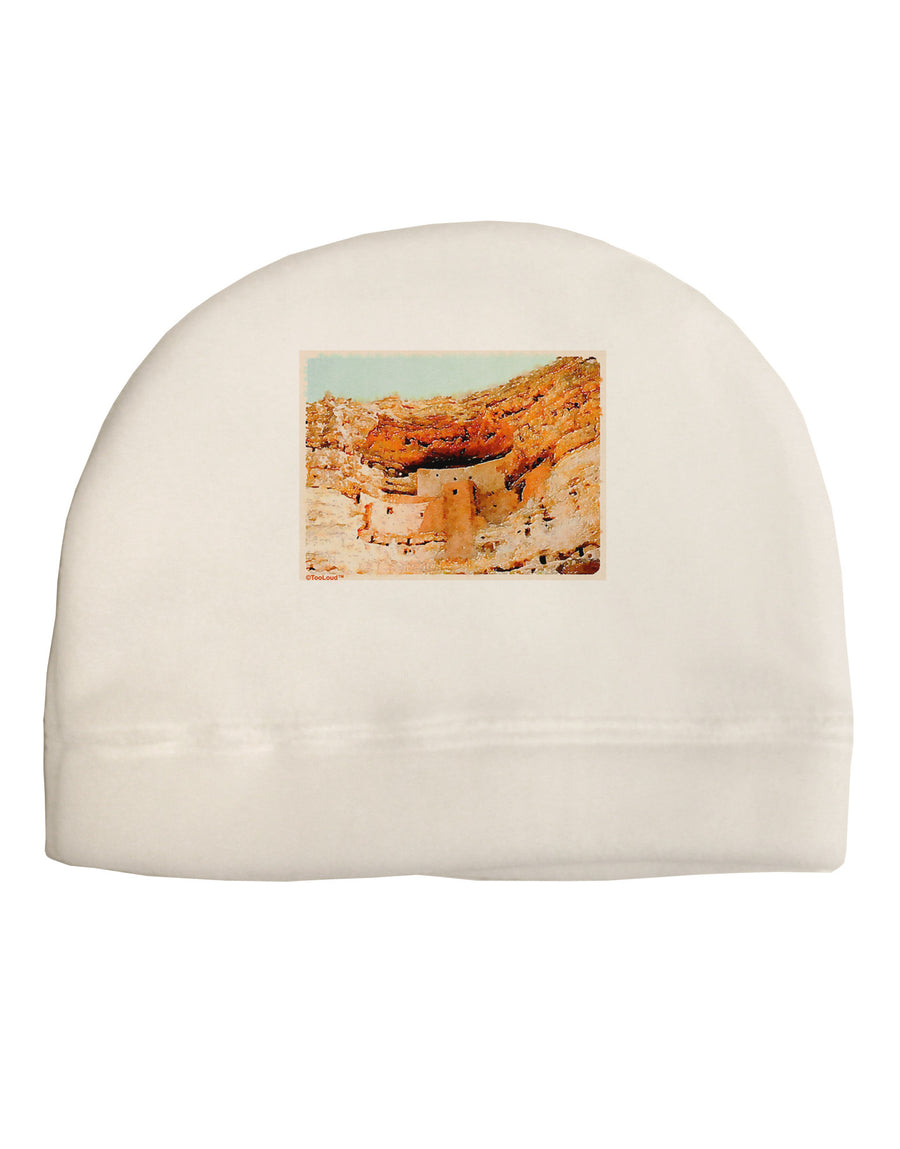 Montezuma Castle Watercolor Adult Fleece Beanie Cap Hat-Beanie-TooLoud-White-One-Size-Fits-Most-Davson Sales