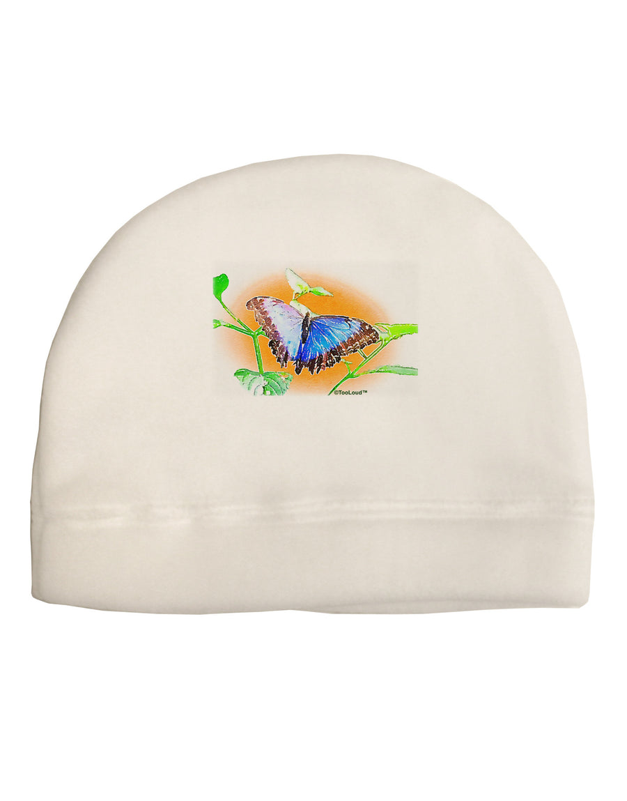 Blue Watercolor Butterfly Child Fleece Beanie Cap Hat-Beanie-TooLoud-White-One-Size-Fits-Most-Davson Sales