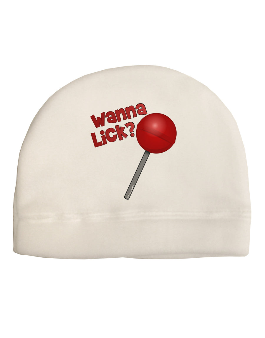 TooLoud Wanna Lick Lollipop Adult Fleece Beanie Cap Hat-Beanie-TooLoud-White-One-Size-Fits-Most-Davson Sales