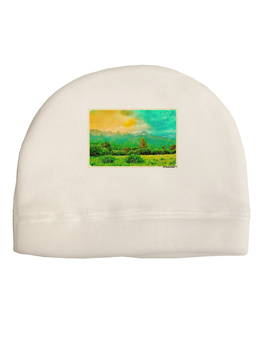 Mountain Sunset Watercolor Adult Fleece Beanie Cap Hat-Beanie-TooLoud-White-One-Size-Fits-Most-Davson Sales