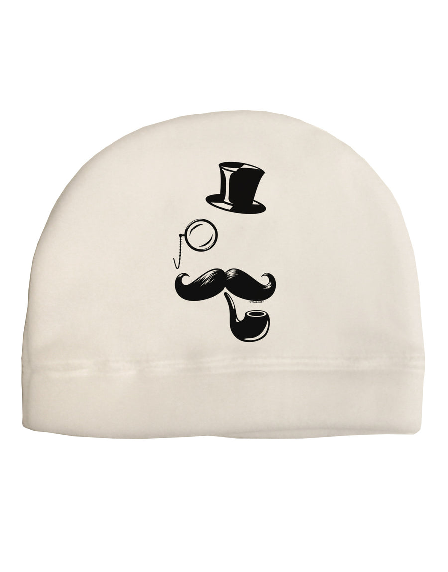 Tophat Mustache Pipe and Monocle Adult Fleece Beanie Cap Hat-Beanie-TooLoud-White-One-Size-Fits-Most-Davson Sales