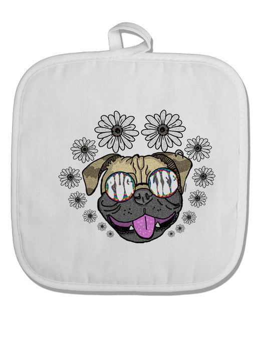 TooLoud Pug Life Hippy White Fabric Pot Holder Hot Pad-PotHolders-TooLoud-Davson Sales