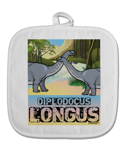 Diplodocus Longus - With Name White Fabric Pot Holder Hot Pad by TooLoud-Pot Holder-TooLoud-White-Davson Sales