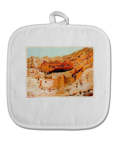 Montezuma Castle Watercolor White Fabric Pot Holder Hot Pad-Pot Holder-TooLoud-White-Davson Sales