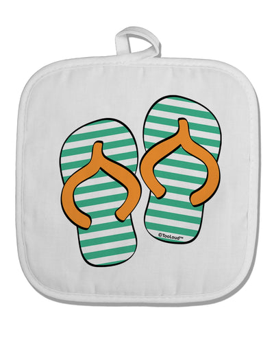 Striped Flip Flops - Teal and Orange White Fabric Pot Holder Hot Pad-Pot Holder-TooLoud-White-Davson Sales