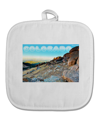 CO Rockies View with Text White Fabric Pot Holder Hot Pad-Pot Holder-TooLoud-White-Davson Sales