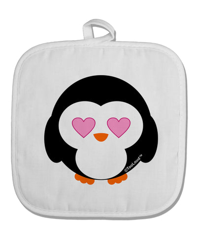 Cute Penguin - Heart Eyes White Fabric Pot Holder Hot Pad by TooLoud-Pot Holder-TooLoud-White-Davson Sales