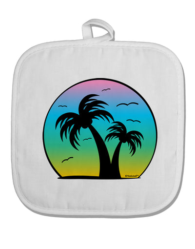 Palm Trees Silhouette - Beach Sunset Design White Fabric Pot Holder Hot Pad-Pot Holder-TooLoud-White-Davson Sales