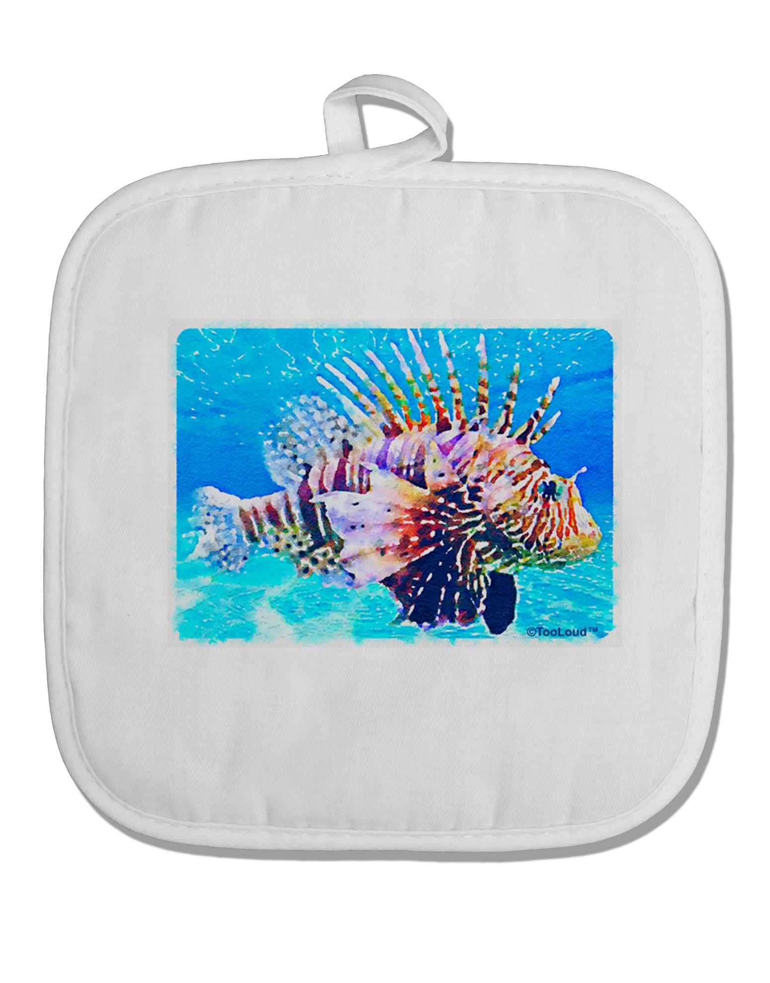 Lionfish in Watercolor White Fabric Pot Holder Hot Pad by TooLoud-Pot Holder-TooLoud-White-Davson Sales