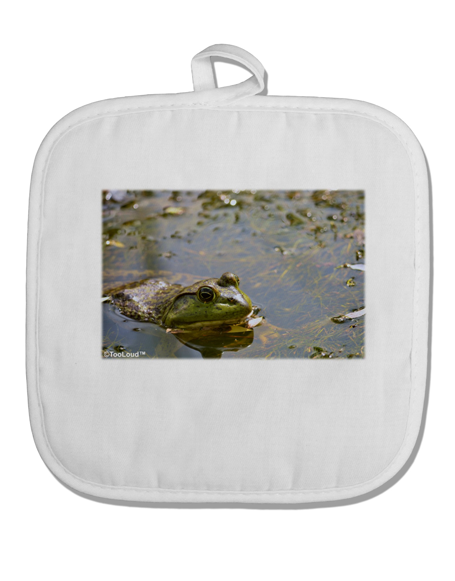 Bullfrog In Water White Fabric Pot Holder Hot Pad by TooLoud-Pot Holder-TooLoud-White-Davson Sales