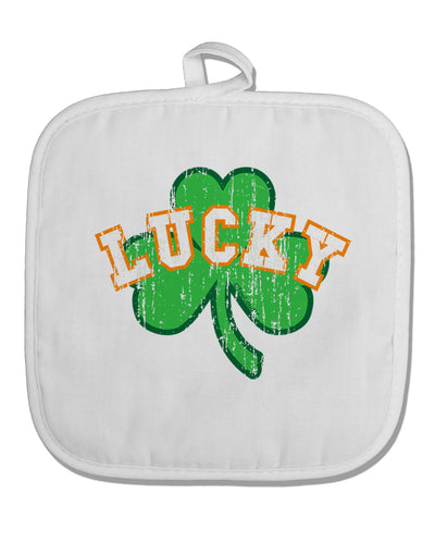 Lucky Shamrock Design Distressed White Fabric Pot Holder Hot Pad by TooLoud-Pot Holder-TooLoud-White-Davson Sales