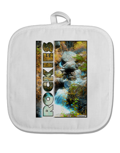 Rockies Waterfall with Text White Fabric Pot Holder Hot Pad-Pot Holder-TooLoud-White-Davson Sales