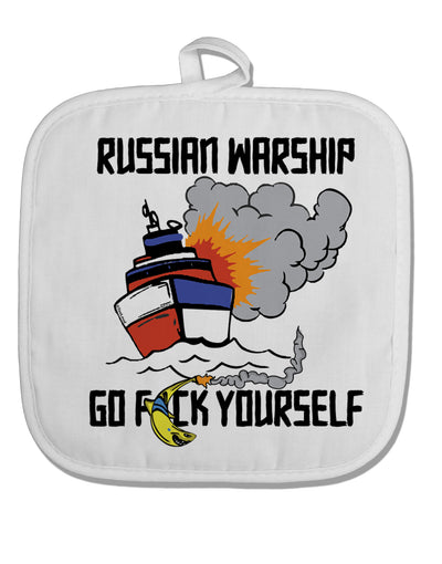 TooLoud Russian Warship go F Yourself White Fabric Pot Holder Hot Pad-PotHolders-TooLoud-Davson Sales