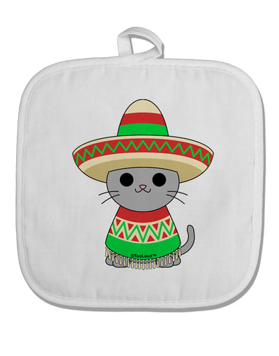 Cat with Sombrero and Poncho White Fabric Pot Holder Hot Pad by TooLoud-Pot Holder-TooLoud-White-Davson Sales