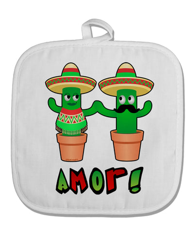 Fiesta Cactus Couple Amor White Fabric Pot Holder Hot Pad by TooLoud-Pot Holder-TooLoud-White-Davson Sales