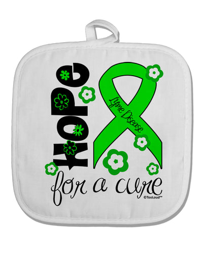 Hope for a Cure - Lime Green Ribbon Lyme Disease - Flowers White Fabric Pot Holder Hot Pad-Pot Holder-TooLoud-White-Davson Sales