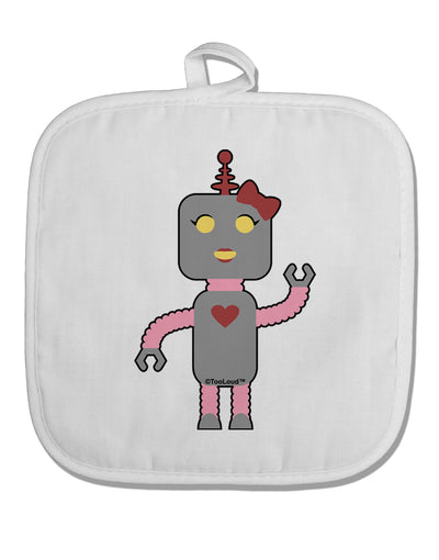 Cute Robot Female White Fabric Pot Holder Hot Pad by TooLoud-Pot Holder-TooLoud-White-Davson Sales