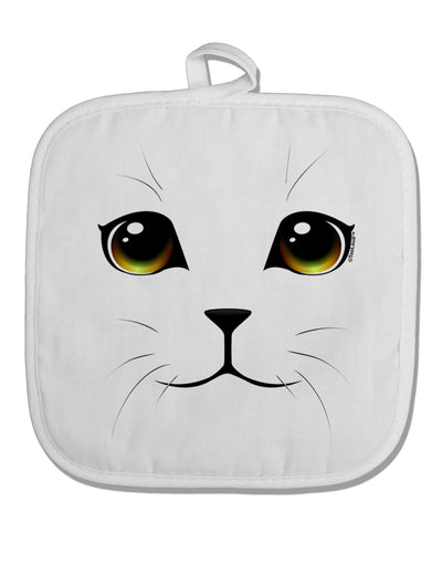 Yellow Amber-Eyed Cute Cat Face White Fabric Pot Holder Hot Pad-Pot Holder-TooLoud-White-Davson Sales