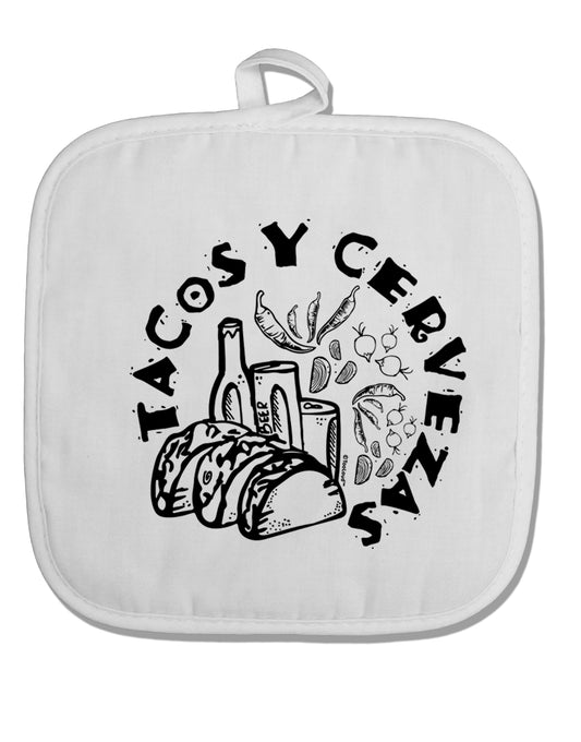 TooLoud Tacos Y Cervezas White Fabric Pot Holder Hot Pad-PotHolders-TooLoud-Davson Sales