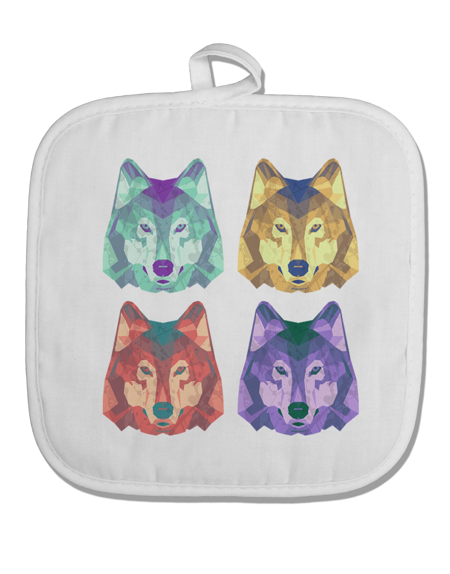 Geometric Wolf Head Pop Art White Fabric Pot Holder Hot Pad by TooLoud-Pot Holder-TooLoud-White-Davson Sales
