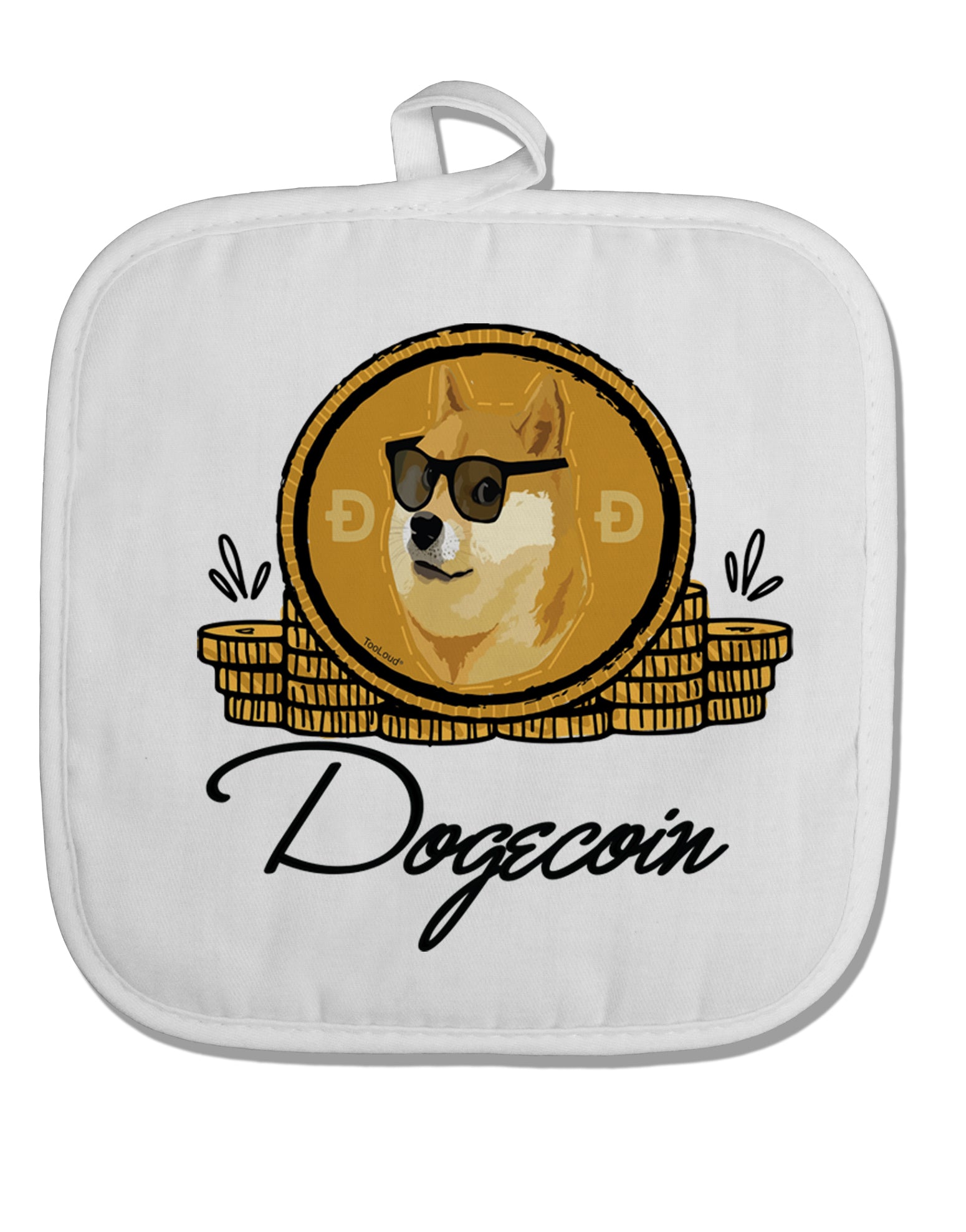 TooLoud Doge Coins White Fabric Pot Holder Hot Pad-PotHolders-TooLoud-Davson Sales