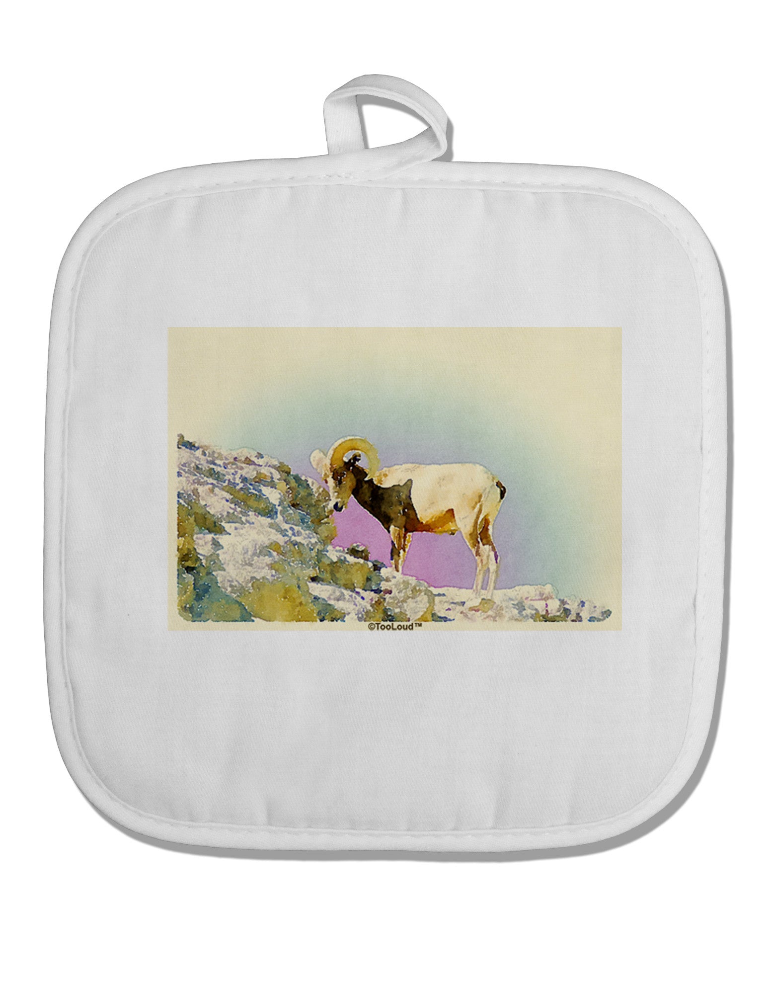 Bighorn Ram Watercolor White Fabric Pot Holder Hot Pad-Pot Holder-TooLoud-White-Davson Sales