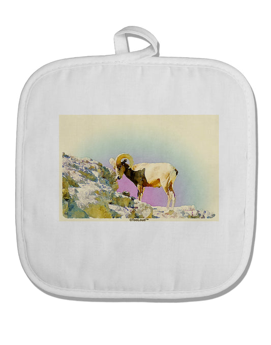 Bighorn Ram Watercolor White Fabric Pot Holder Hot Pad-Pot Holder-TooLoud-White-Davson Sales