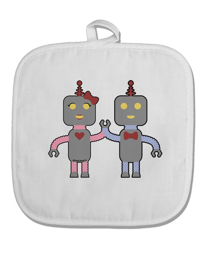 Cute Robot Love White Fabric Pot Holder Hot Pad by TooLoud-Pot Holder-TooLoud-White-Davson Sales