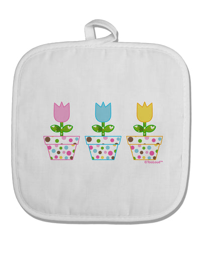 Three Easter Tulips White Fabric Pot Holder Hot Pad by TooLoud-Pot Holder-TooLoud-White-Davson Sales